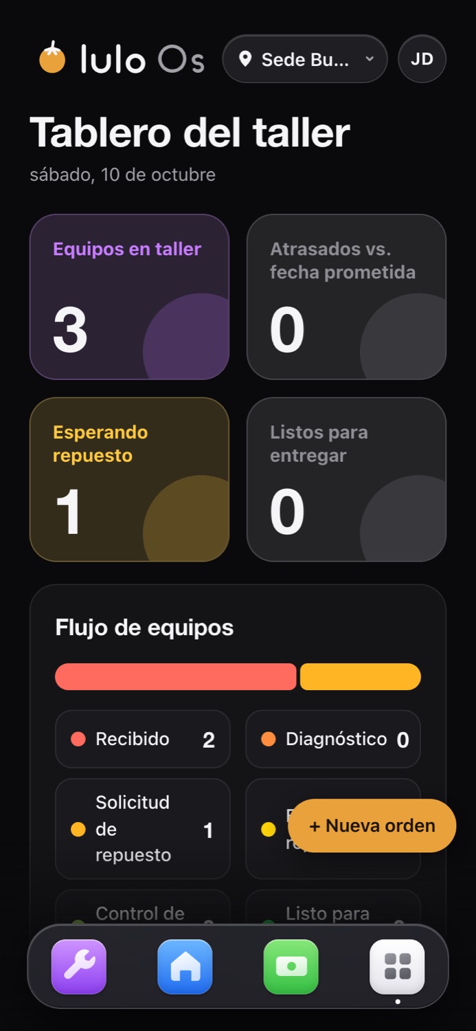 Tablero del taller en el móvil